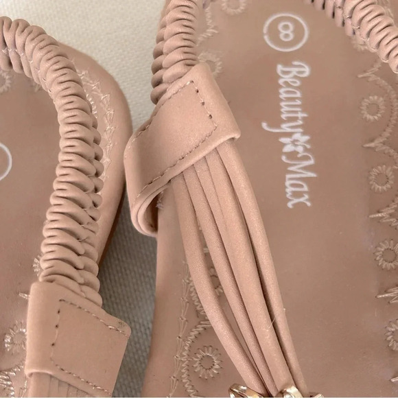 Tan Jewel Embellished Owl Butterfly Pendant Strappy Slip-On Flats Sandals / Sz 8 - Picture 7 of 8